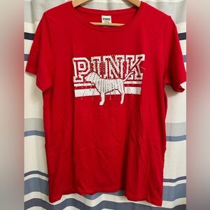 Pink brand short sleeve red tshirt with bling rhinestones. Size large